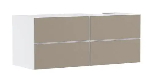 Waschtischunterschrank in mattem Weiß mit vier Schubkästen, geeignet für Konsolentechnik. Hersteller: Hansgrohe. Schlichte, funktionale Gestaltung.
